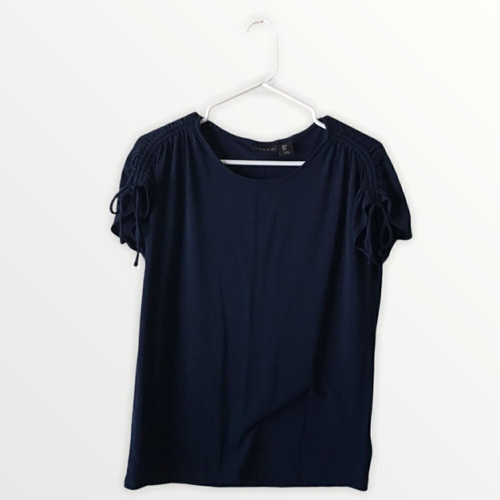 Tahari Black Top with Ruched Sleeves